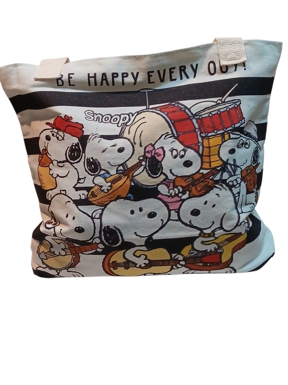 Peanuts -Large Snoopy Canvas Tote Bag,Meet Snoopy's Family,Inside Pocket, Zipper